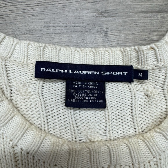 Ralph Lauren Sport Cable Knit Pullover Sweater VTG FAIR STAINS Womens Sz M - Picture 5 of 10